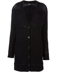 Черное вязаное пальто из мохера