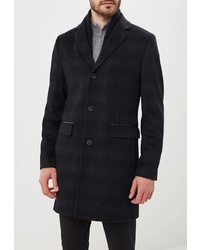 Черное длинное пальто в шотландскую клетку от Laconi