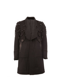 Черное длинное пальто с вышивкой