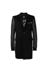 Черное длинное пальто с вышивкой от Philipp Plein