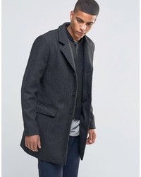Черное длинное пальто с узором "в ёлочку"