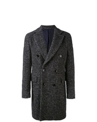 Черное длинное пальто с узором "в ёлочку" от Mp Massimo Piombo