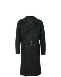 Черное длинное пальто с узором "гусиные лапки"