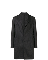 Черное длинное пальто с узором "гусиные лапки" от Tagliatore