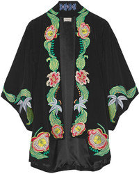 Черное кимоно с цветочным принтом от Temperley London