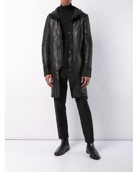 Черное кожаное длинное пальто от Guidi