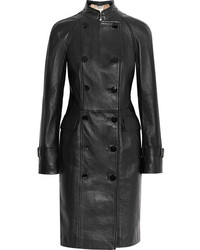 Женское черное кожаное пальто от Alexander McQueen