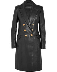 Женское черное кожаное пальто от Balmain