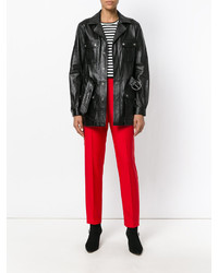 Женское черное кожаное пальто от Saint Laurent