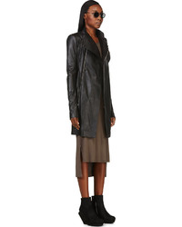 Женское черное кожаное пальто от Rick Owens