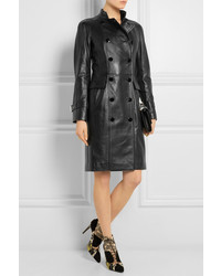 Женское черное кожаное пальто от Alexander McQueen