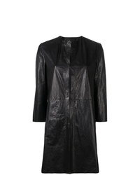 Женское черное кожаное пальто от Drome