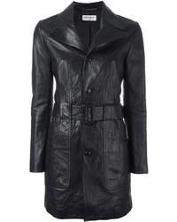 Женское черное кожаное пальто от Saint Laurent