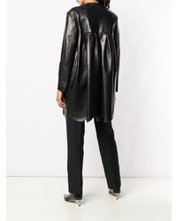 Женское черное кожаное пальто от Valentino