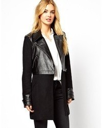 Женское черное кожаное пальто от Vila