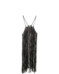 Черное кожаное платье-миди c бахромой от Caravana