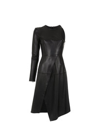 Черное кожаное платье-миди c бахромой от Nk