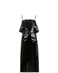Черное кожаное платье-миди с рюшами от Nk