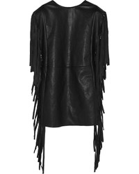 Черное кожаное платье прямого кроя от Saint Laurent
