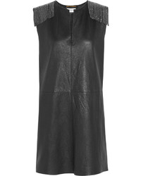 Черное кожаное платье прямого кроя от Saint Laurent
