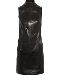 Черное кожаное платье прямого кроя от Thierry Mugler
