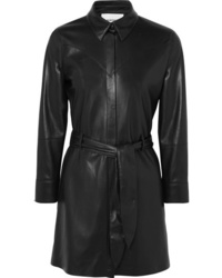 Черное кожаное платье-рубашка от Nanushka