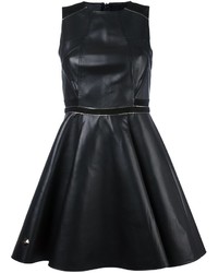 Черное кожаное платье с плиссированной юбкой от Philipp Plein
