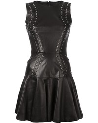 Черное кожаное платье с плиссированной юбкой от Plein Sud Jeans