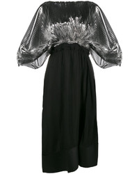 Черное кожаное платье со складками от Loewe
