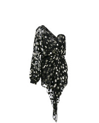 Черное коктейльное платье в горошек от Saint Laurent