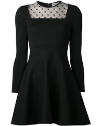 Черное коктейльное платье в сеточку в горошек от Saint Laurent
