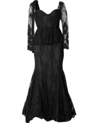 Черное кружевное вечернее платье с вышивкой от Brock Collection