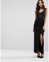 Черное кружевное вечернее платье с разрезом от Lipsy