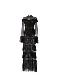 Черное кружевное вечернее платье с рюшами от JONATHAN SIMKHAI