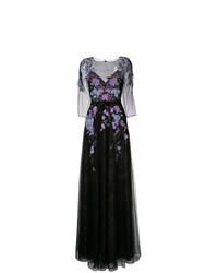 Черное кружевное вечернее платье с цветочным принтом от Marchesa Notte