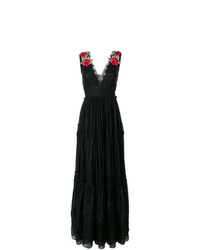 Черное кружевное вечернее платье с цветочным принтом от Philipp Plein