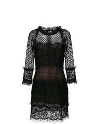Черное кружевное коктейльное платье в горошек
