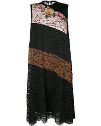 Черное кружевное платье в горизонтальную полоску от Antonio Marras