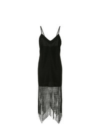 Черное кружевное платье-комбинация c бахромой
