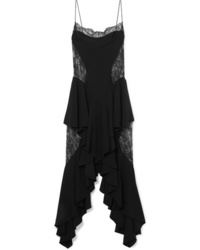 Черное кружевное платье-комбинация с рюшами от Alexandre Vauthier