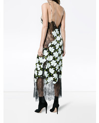 Черное кружевное платье-комбинация с цветочным принтом от Off-White