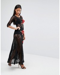 Черное кружевное платье-макси с вышивкой от Boohoo