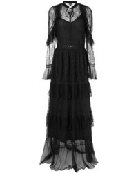 Черное кружевное платье-макси с рюшами от Just Cavalli