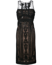 Черное кружевное платье-миди с вышивкой от Marchesa