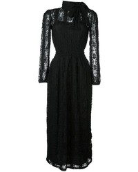 Черное кружевное платье-миди с цветочным принтом от RED Valentino