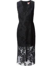 Черное кружевное платье-миди от MSGM