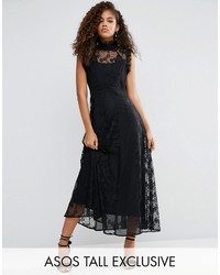 Черное кружевное платье-миди