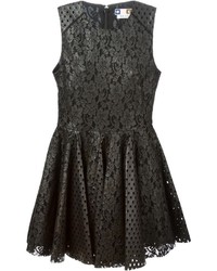 Черное кружевное платье с плиссированной юбкой от MSGM
