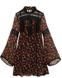 Черное кружевное платье с принтом от Anna Sui