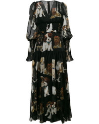 Черное кружевное платье с принтом от Dolce & Gabbana